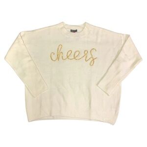 Vince Camuto Cream Sweater with Gold Script “cheers”